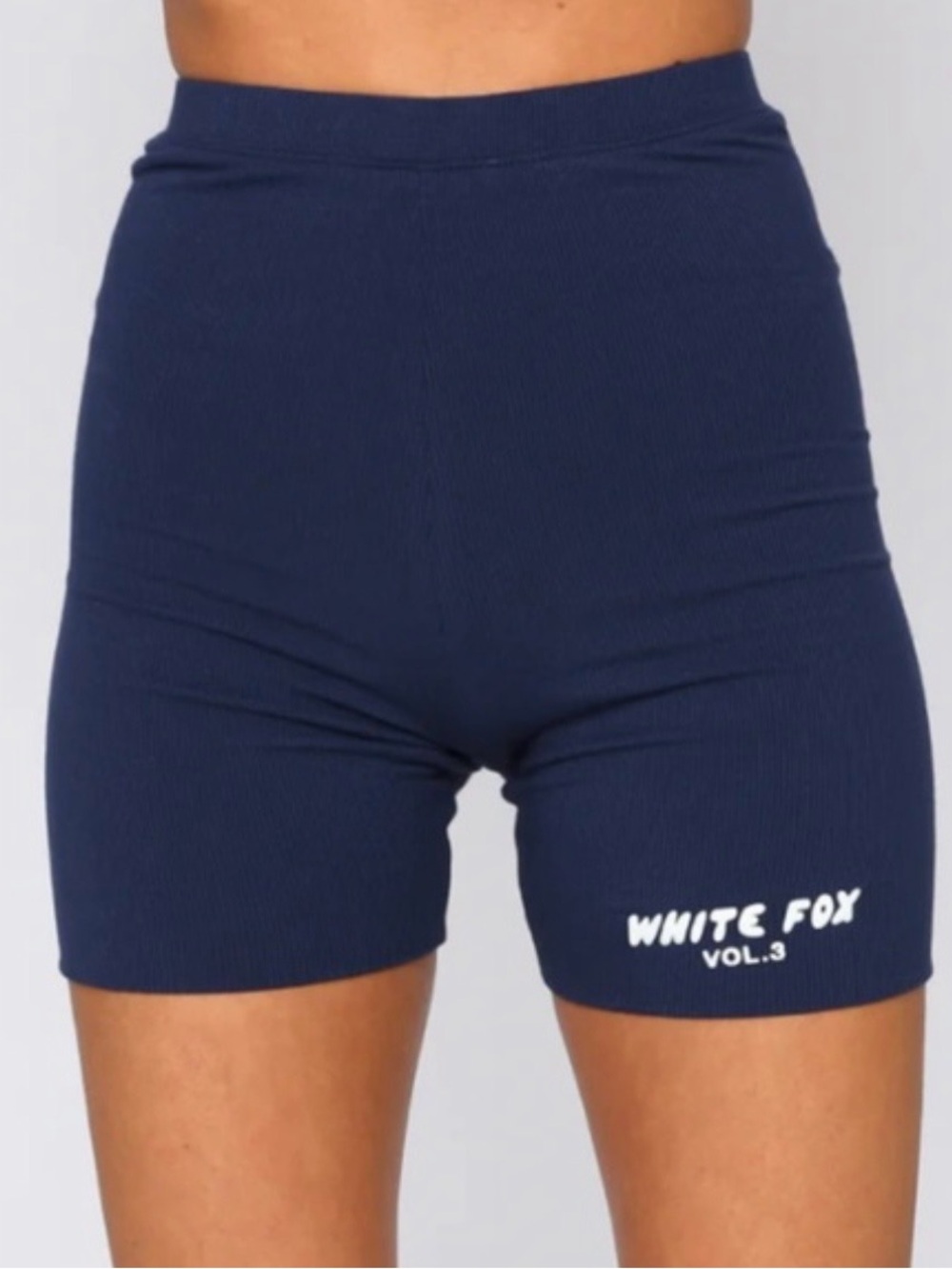 White Fox Navy Ribbed High-Waist Bike Shorts